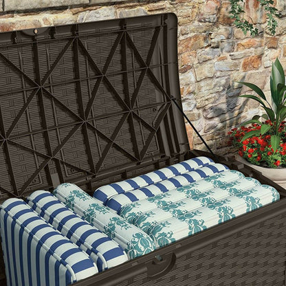 Suncast 72 Gallon Resin Wicker Outdoor Patio Storage Deck Box, Brown (6 Pack) - 126415