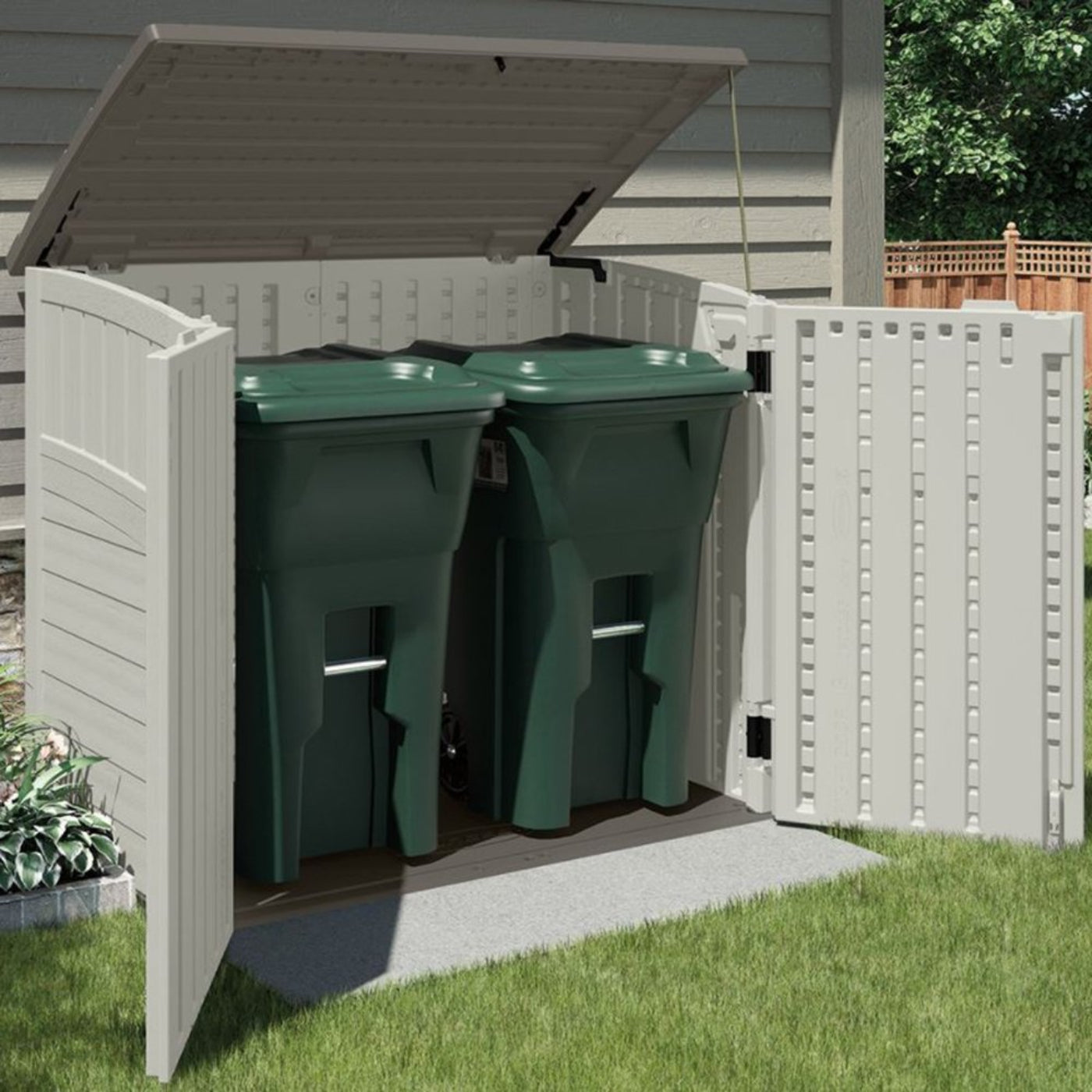 Suncast 34 Cubic Feet Horizontal Backyard Storage Stow Away Shed, Ivory (4 Pack) - 172828