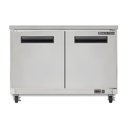 Maxx Cold - Double Door Undercounter Refrigerator, 12 cu. ft. Storage Capacity, in Stainless Steel - MXCR48UHC