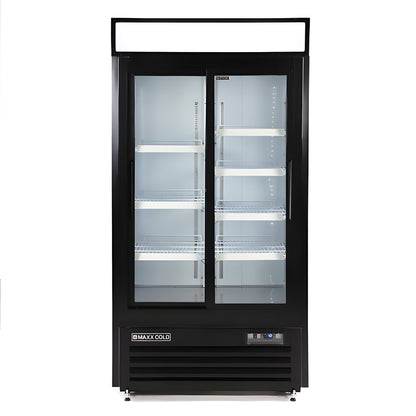 Maxx Cold Double Glass Door Narrow Width Merchandiser Refrigerator, Sliding Door, 36 cu. ft., Black - MXM2-36RSBHC
