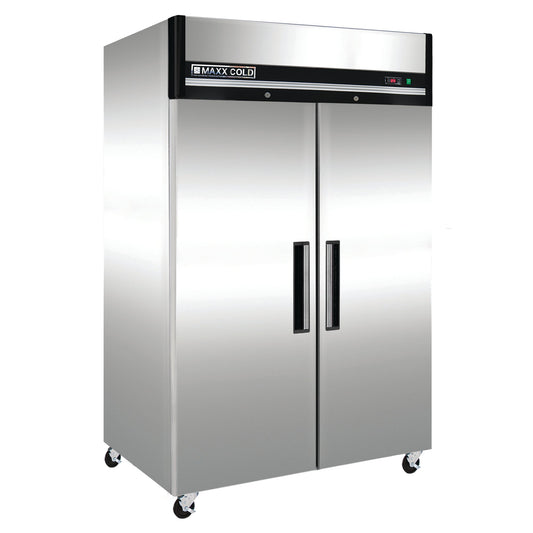 Maxx Cold Double Door Reach-In Refrigerator, Top Mount, 54"W, 49 cu. ft. Storage Capacity, Energy Star Rated, in Stainless Steel - MCRT-49FDHC