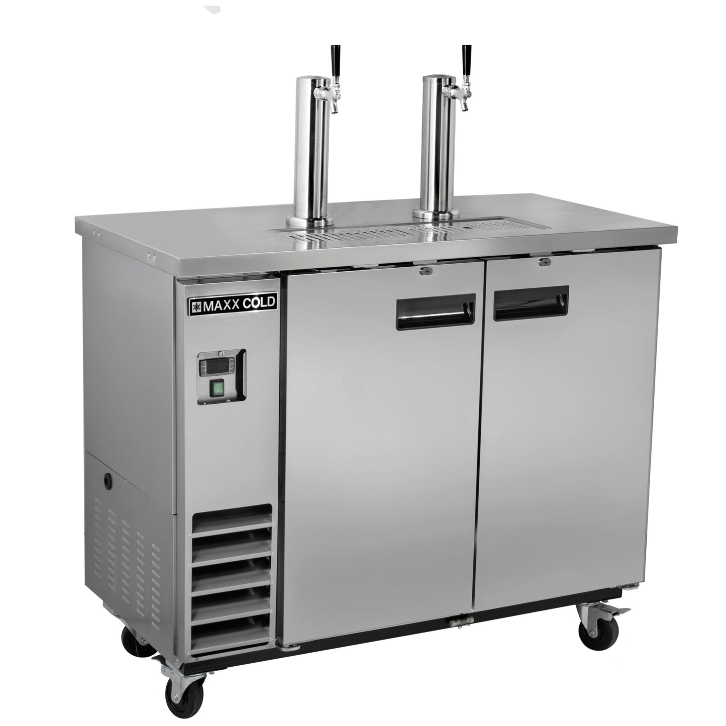 Maxx Cold Dual Tower Beer Dispenser, 47.5"W, 10.5 cu. ft., 2 Barrels/Kegs (297L) Storage Capacity, in Stainless Steel - MXBD48-2SHC