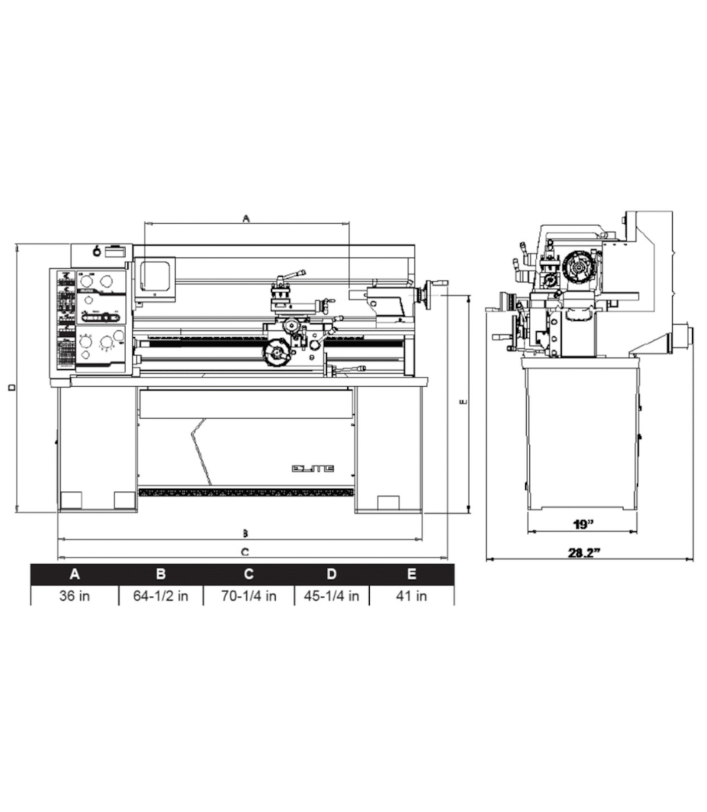 JET Elite Lathe E-1340VS with ACU-RITE 203 DRO with Collet Closer - JT9-892405