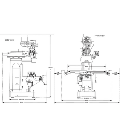 JET Elite ETM-949 Mill with 2-Axis ACU-RITE 203 DRO and X, Y-Axis JET Powerfeeds - JT9-894112