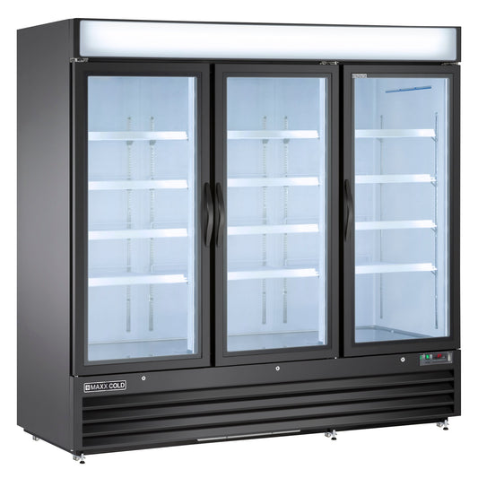 Maxx Cold Triple Glass Door Merchandiser Refrigerator, Free Standing, 81"W, 72 cu. ft. Storage Capacity, in Black - MXM3-72RBHC