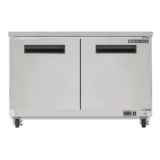 Maxx Cold Double Door Undercounter Refrigerator, 60.3"W, 15.5 cu. ft. Storage Capacity, in Stainless Steel - MXCR60UHC
