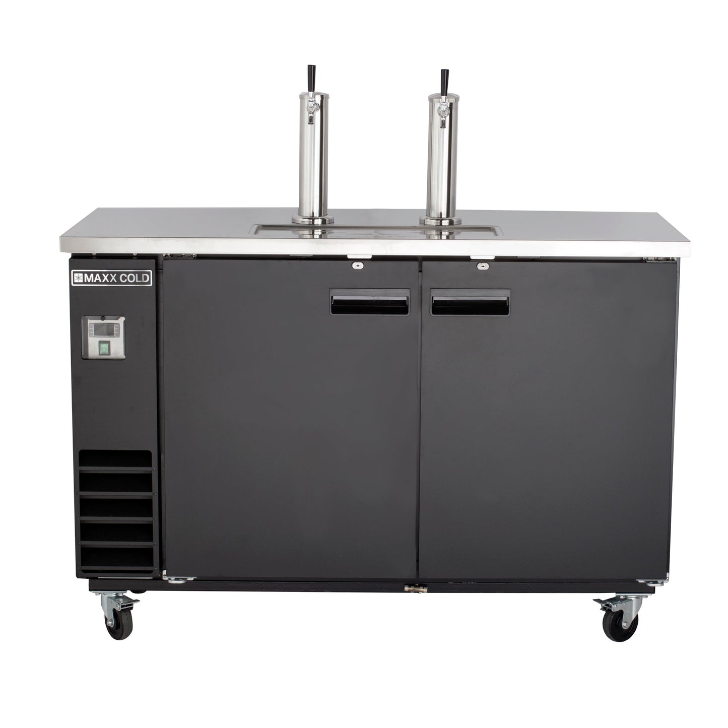 Maxx Cold Dual Tower Beer Dispenser, 61"W, 14.2 cu. ft., 2 Barrels/Kegs (402L) Storage Capacity, in Black with Stainless Steel Top - MXBD60-2BHC