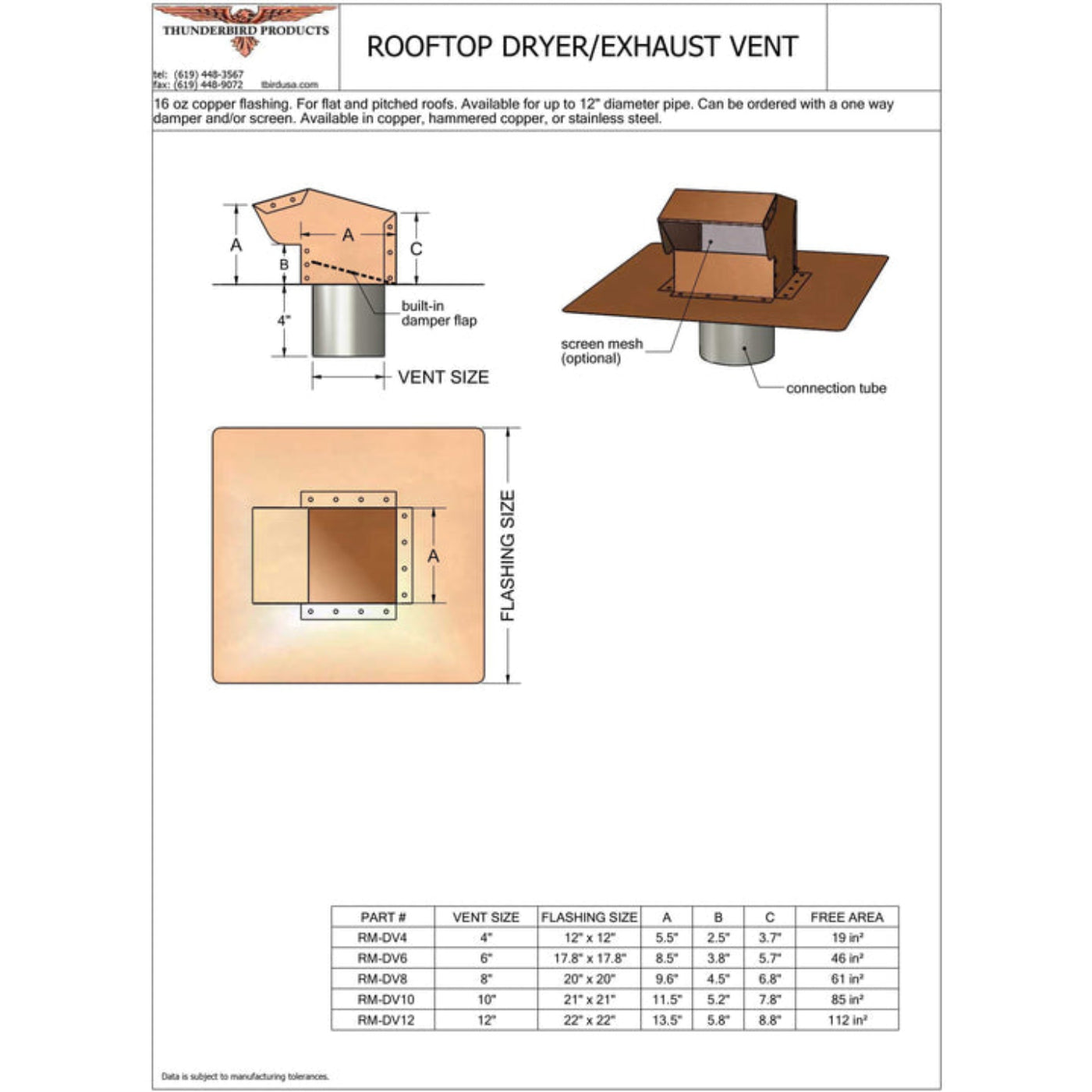 Copperlab Stainless Steel Rooftop Dryer Vent - Exhaust Vent (4" - 12") - RMDV4FS